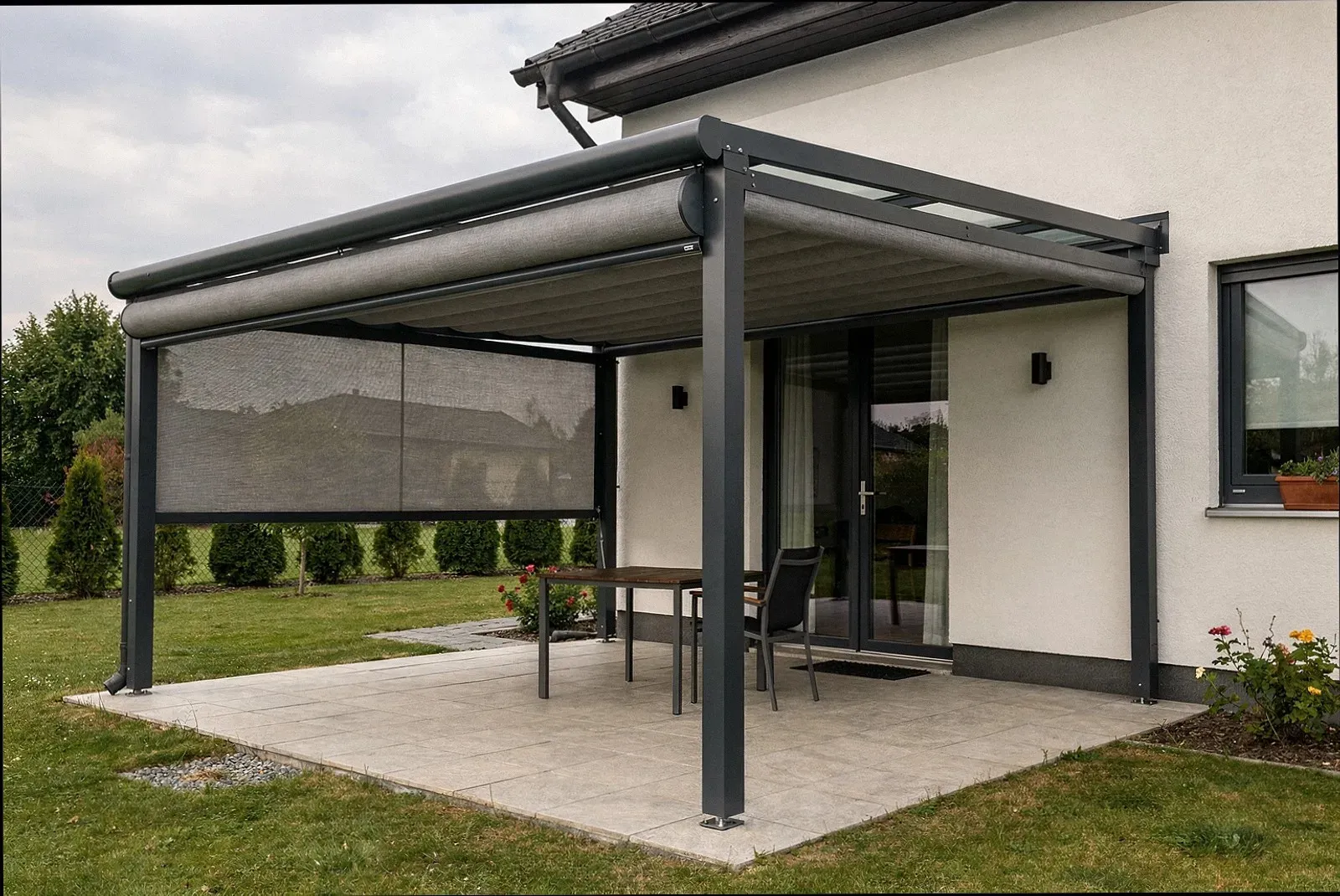 Terrassenüberdachung mit Beschattungssystem in Paderborn
